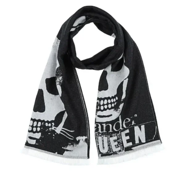 Alexander McQueen Wool Skull Large Scarf Black Grey - Picture 2 of 11